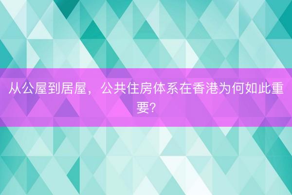 从公屋到居屋，公共住房体系在香港为何如此重要？