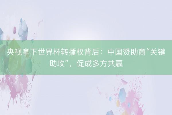 央视拿下世界杯转播权背后：中国赞助商“关键助攻”，促成多方共赢