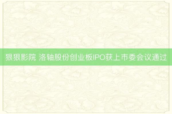 狠狠影院 洛轴股份创业板IPO获上市委会议通过
