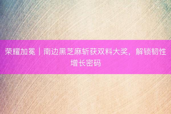 荣耀加冕|南边黑芝麻斩获双料大奖,解锁韧性增长密码