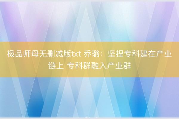 极品师母无删减版txt 乔璐：坚捏专科建在产业链上 专科群融入产业群