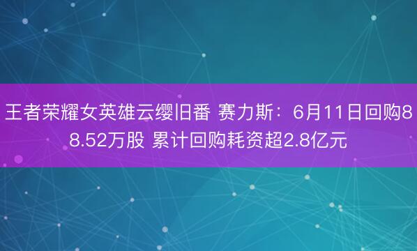 王者荣耀女英雄云缨旧番 赛力斯：6月11日回购88.52万股 累计回购耗资超2.8亿元