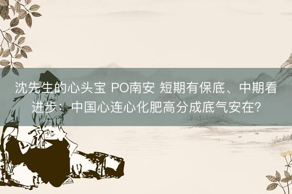 沈先生的心头宝 PO南安 短期有保底、中期看进步：中国心连心化肥高分成底气安在？