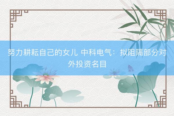 努力耕耘自己的女儿 中科电气：拟阻隔部分对外投资名目