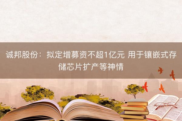 诚邦股份：拟定增募资不超1亿元 用于镶嵌式存储芯片扩产等神情